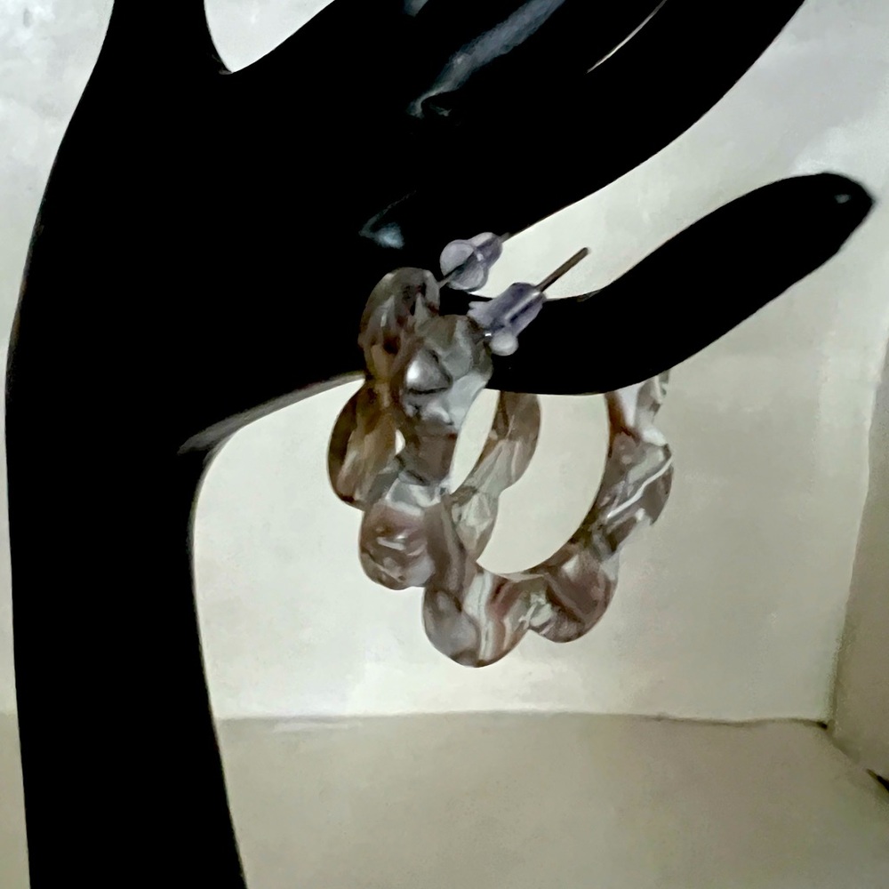 Grey & White Tortoise Pierced Hoop Earrings